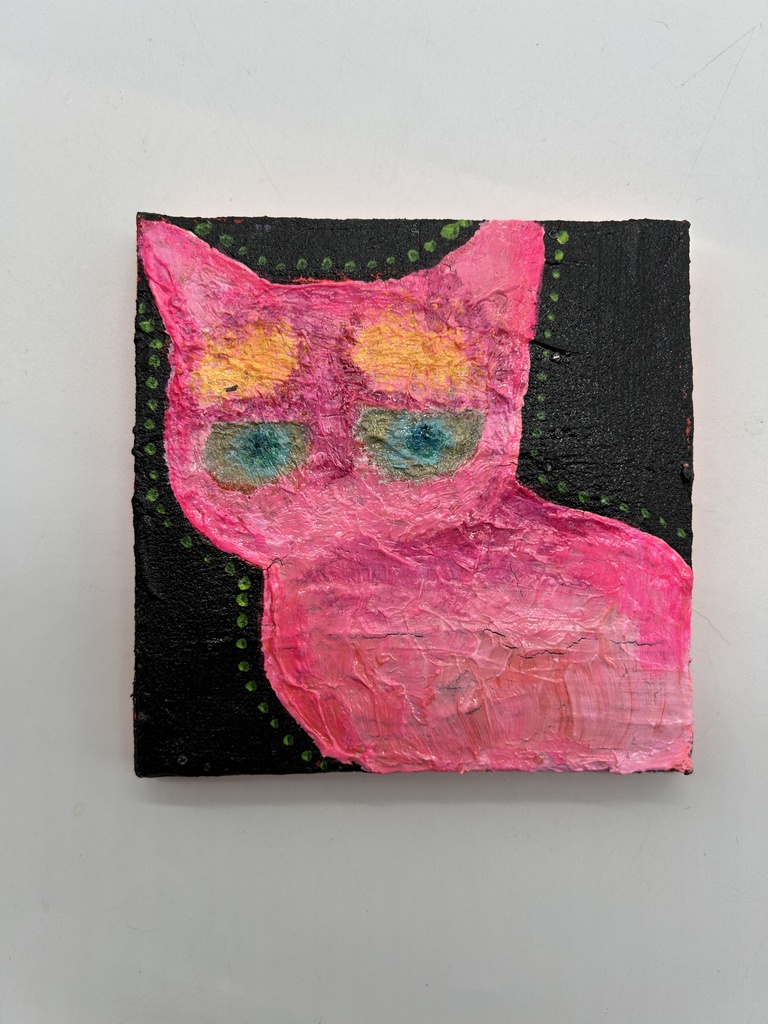 アクリル画 猫 10cm キャンバス ピンク猫