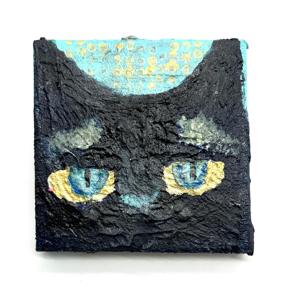 アクリル画　7.5cm キャンバス　ドアップ猫