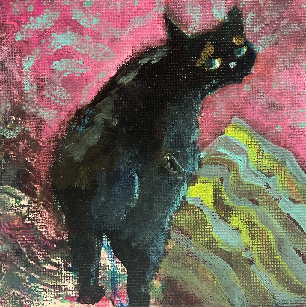 振向き猫　ミニアクリル画　　キャンバスボード　10×10cm