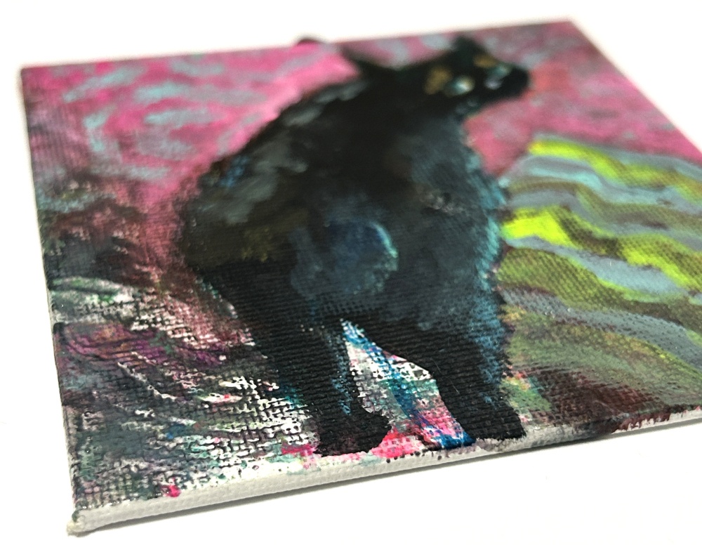 振向き猫 ミニアクリル画 キャンバスボード 10×10cm