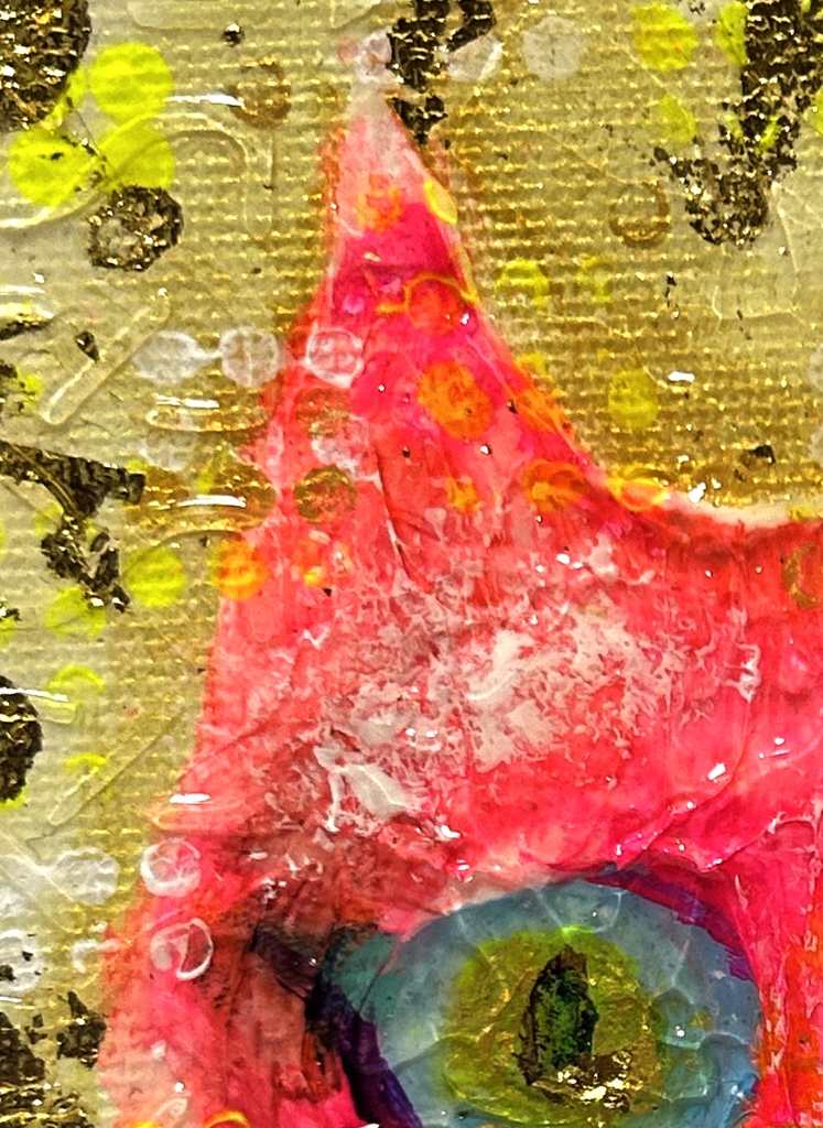 ゴージャスピンク猫 ミニアクリル画 キャンバスボード10×10cm