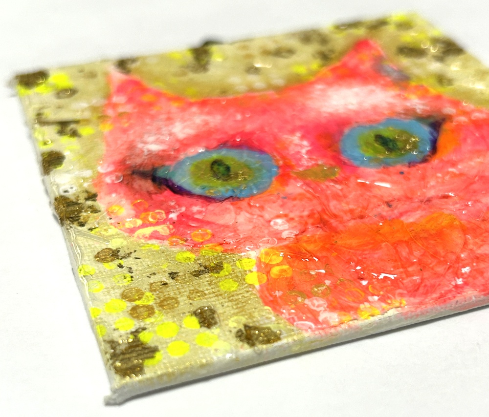 ゴージャスピンク猫 ミニアクリル画 キャンバスボード10×10cm