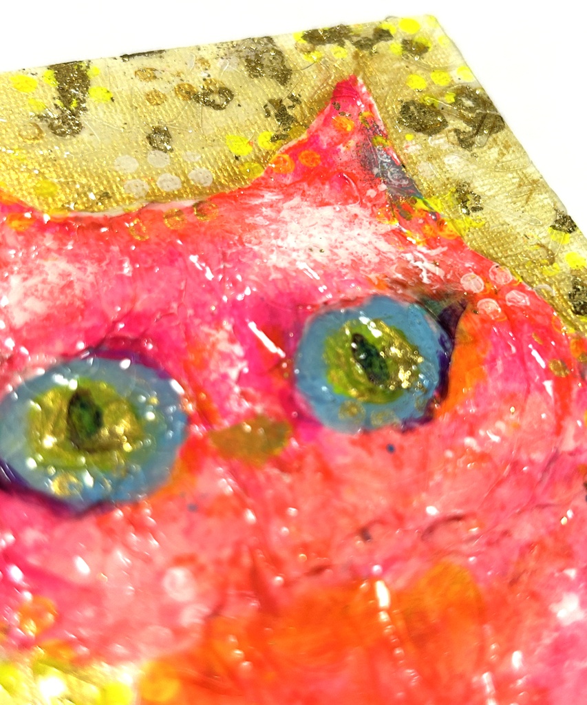 ゴージャスピンク猫 ミニアクリル画 キャンバスボード10×10cm