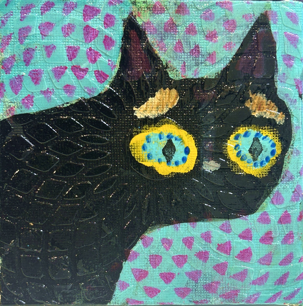 ぐるぐるTFNYブルーちゃん　ミニアクリル画　　キャンバスボード10×10cm