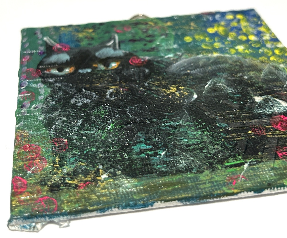 インザフォレスト猫 ミニアクリル画 キャンバスボード10×10cm