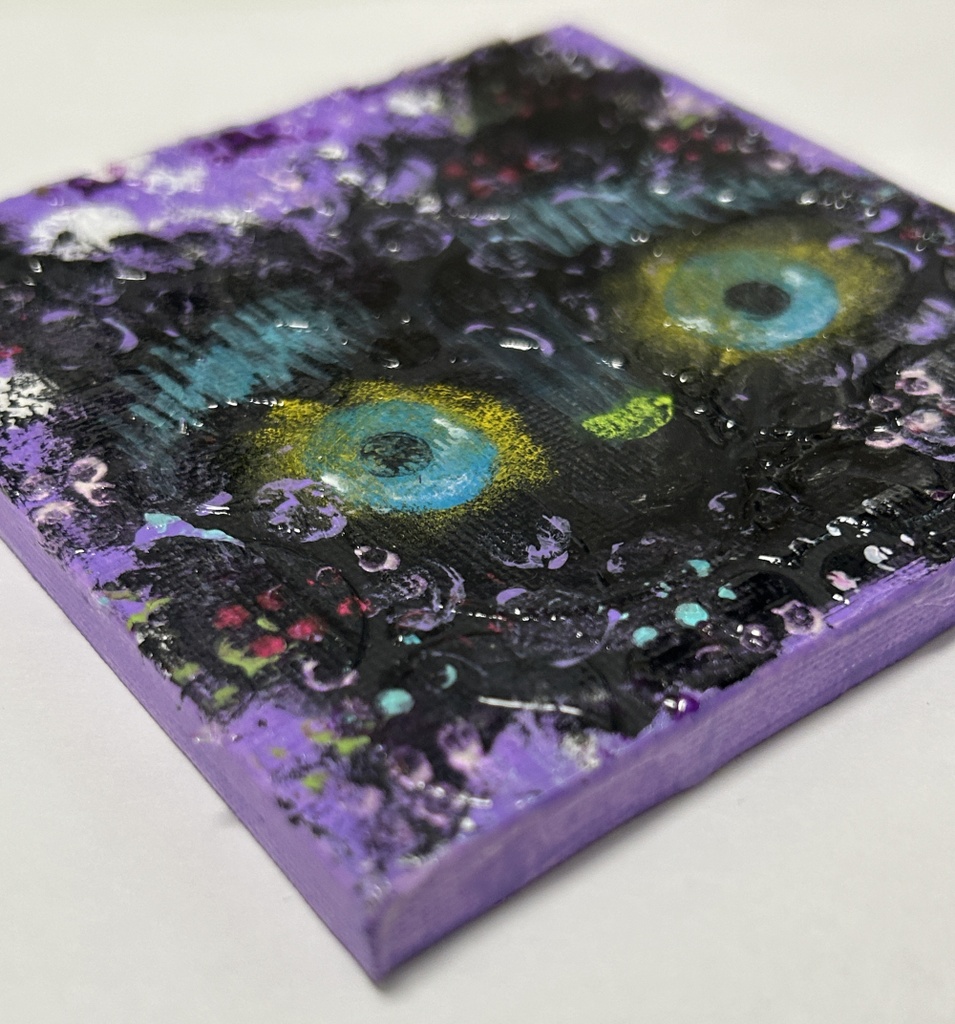 パープルバブルびっくりちゃん ミニアクリル画 キャンバス10×10cm