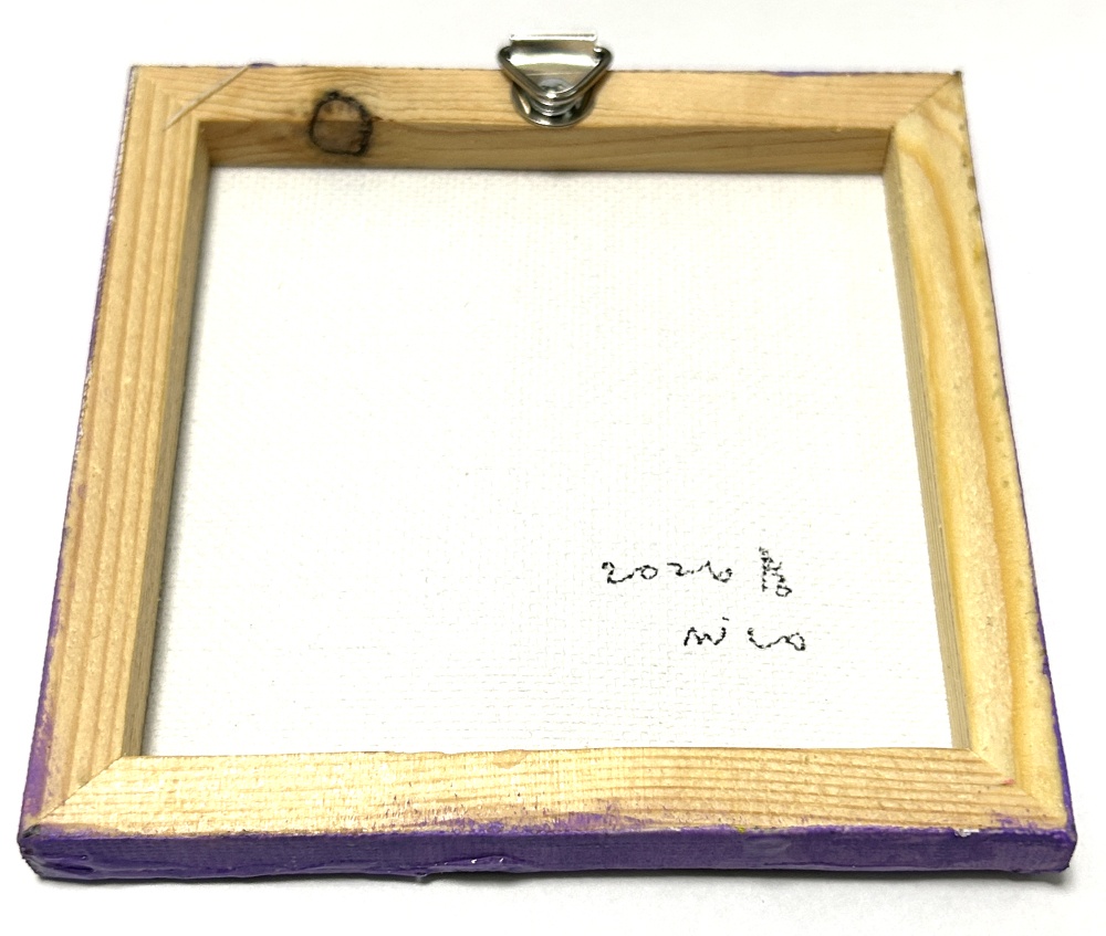 パープルバブルびっくりちゃん ミニアクリル画 キャンバス10×10cm