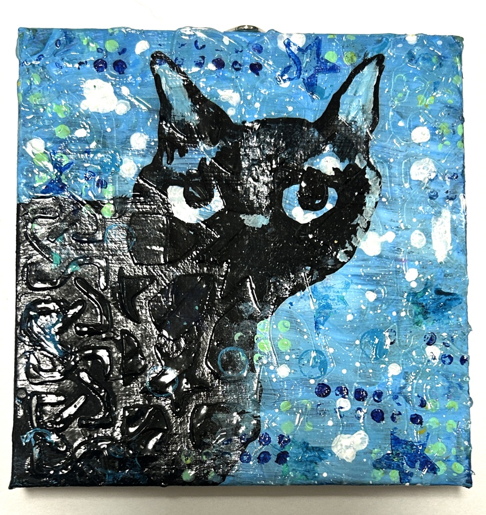 ミニコズミックブルー　ミニアクリル画　　キャンバス10×10cm