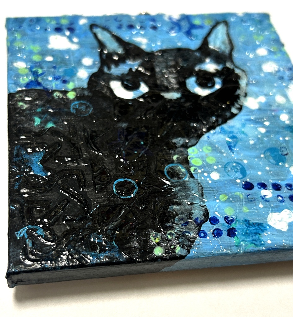 ミニコズミックブルー ミニアクリル画 キャンバス10×10cm