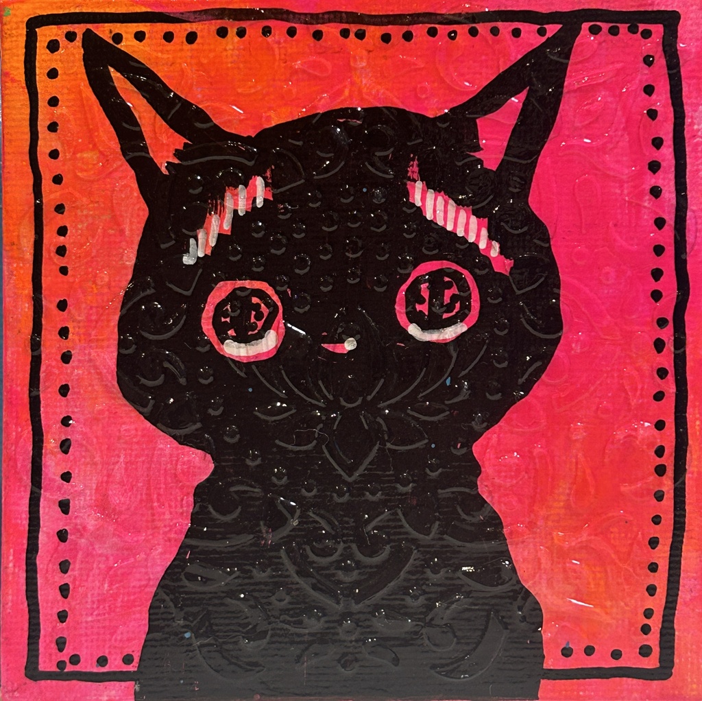 困ったちゃん　ピンク　ミニアクリル画　　キャンバス10×10cm