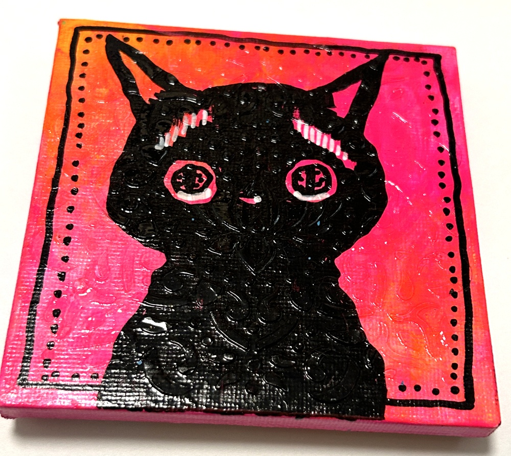 困ったちゃん ピンク ミニアクリル画 キャンバス10×10cm
