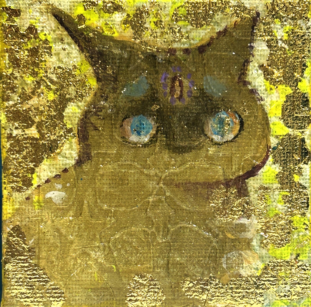 ゴッドキャット ミニアクリル画 キャンバス7.5×7.5cm