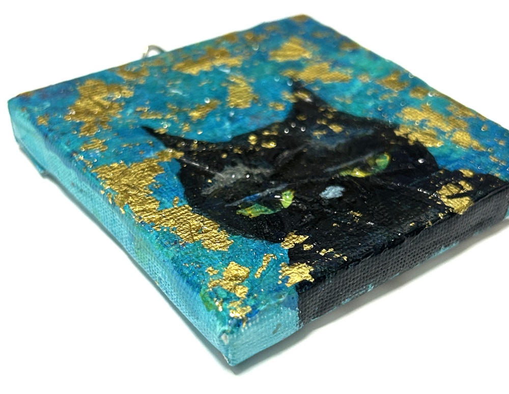 ジト目ちゃん ターコイズ ミニアクリル画 キャンバス7.5×7.5cm