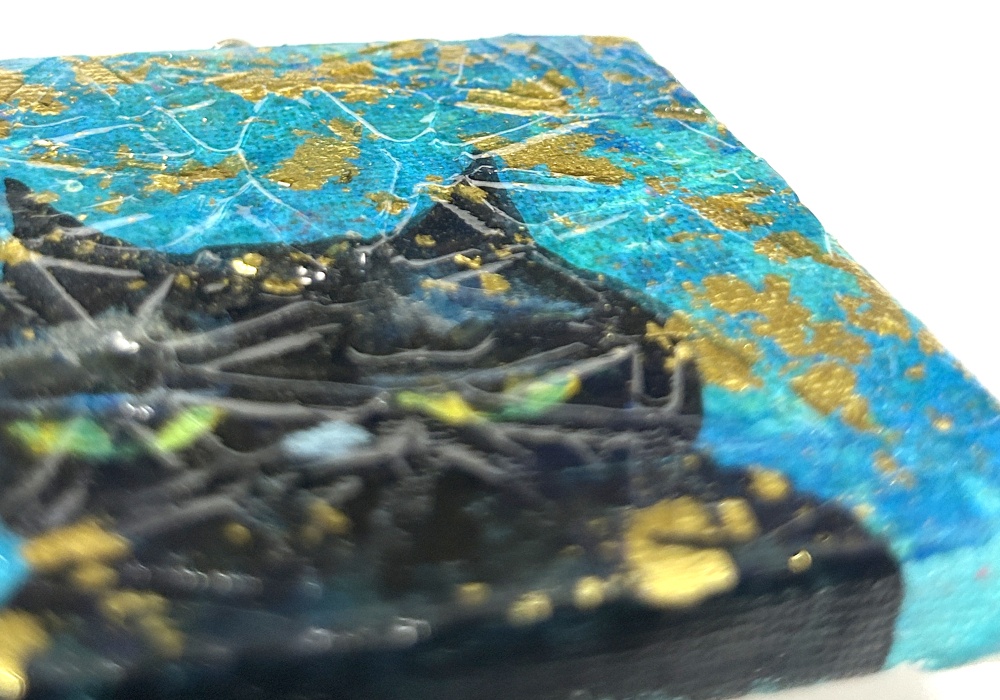 ジト目ちゃん ターコイズ ミニアクリル画 キャンバス7.5×7.5cm
