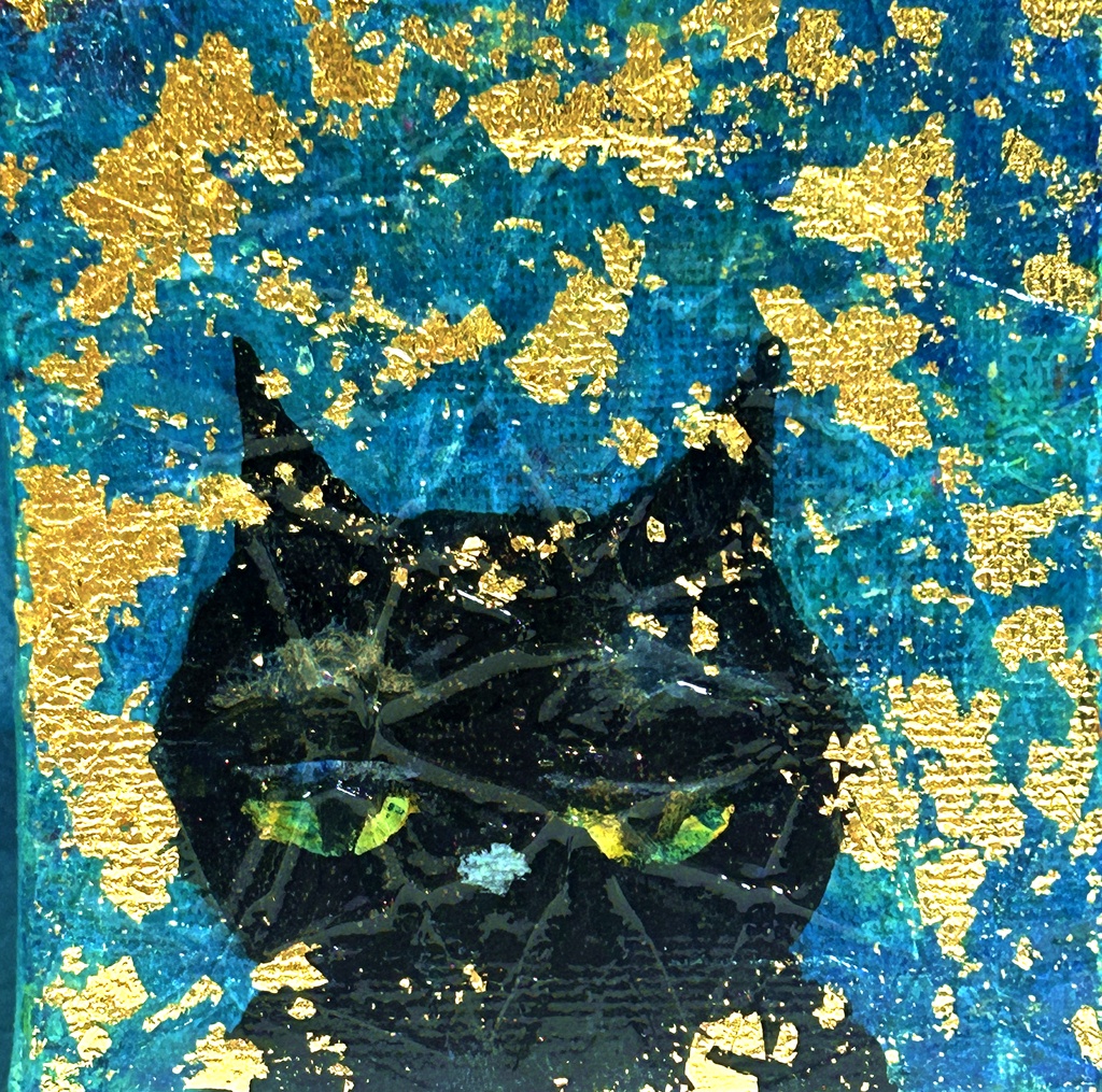 ジト目ちゃん　ターコイズ　ミニアクリル画　　キャンバス7.5×7.5cm