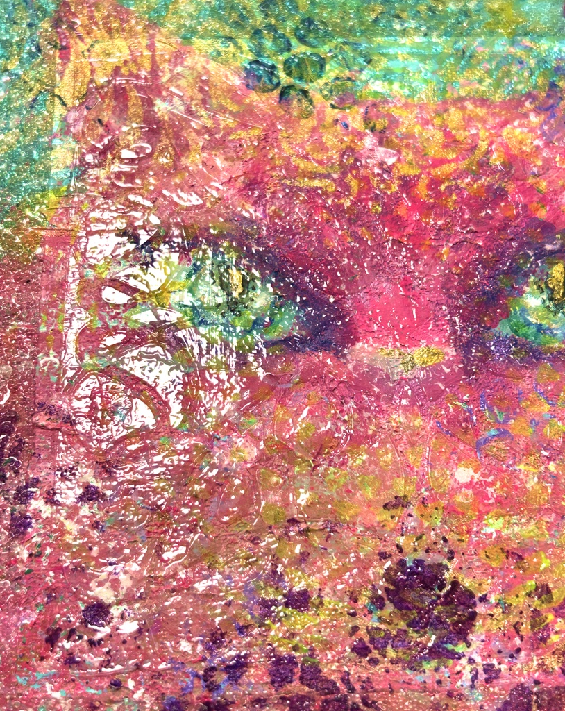 もふもふピンク コズミック アクリル画 キャンバス18×18cm