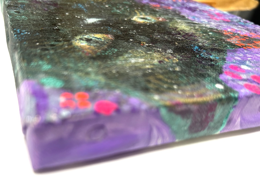 逆さまパープル コズミック アクリル画 キャンバス18×18cm