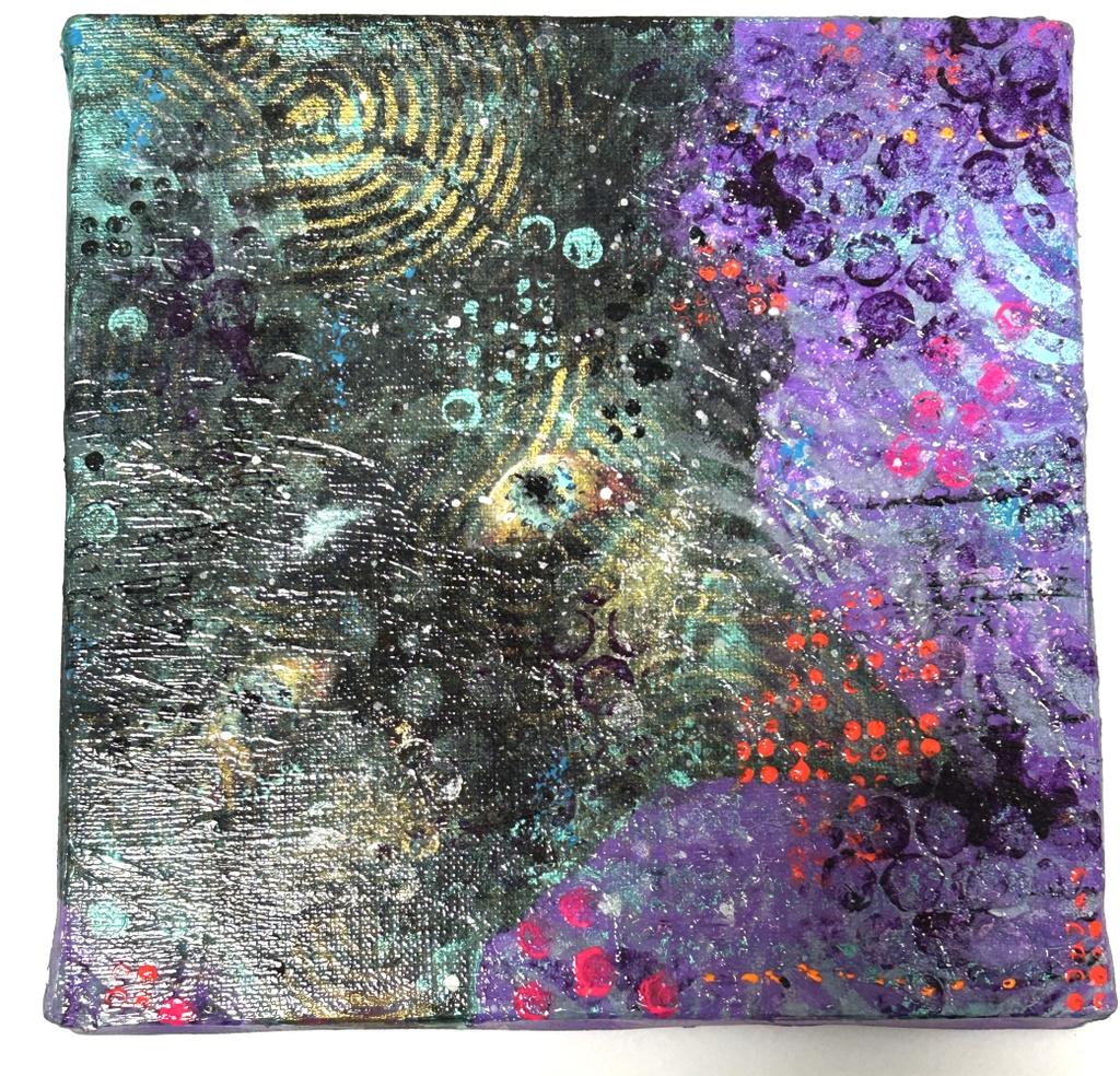 逆さまパープル コズミック アクリル画 キャンバス18×18cm