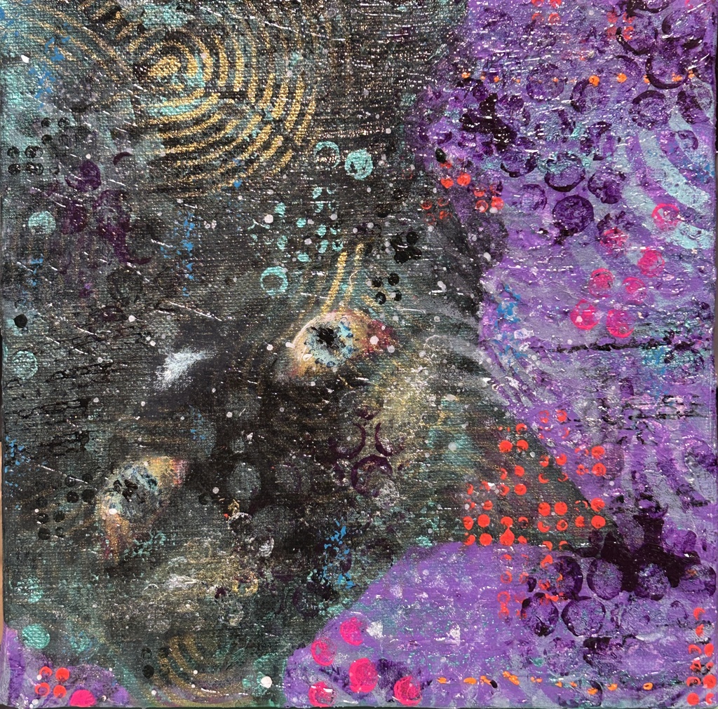 逆さまパープル コズミック アクリル画 キャンバス18×18cm