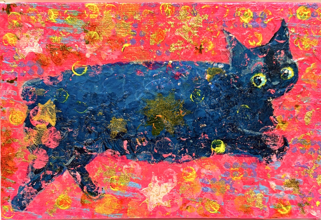 寝そべりピンク　15×10cm アクリル画