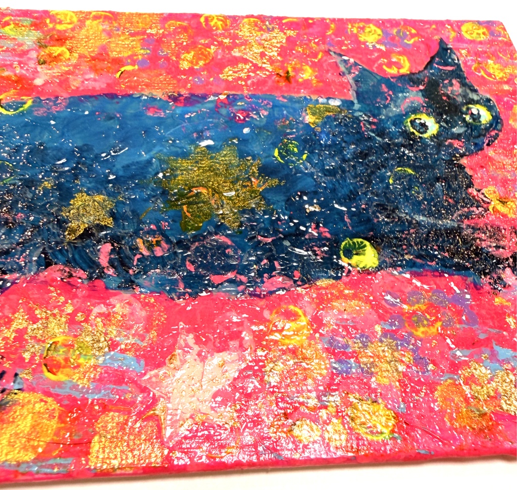 寝そべりピンク 15×10cm アクリル画