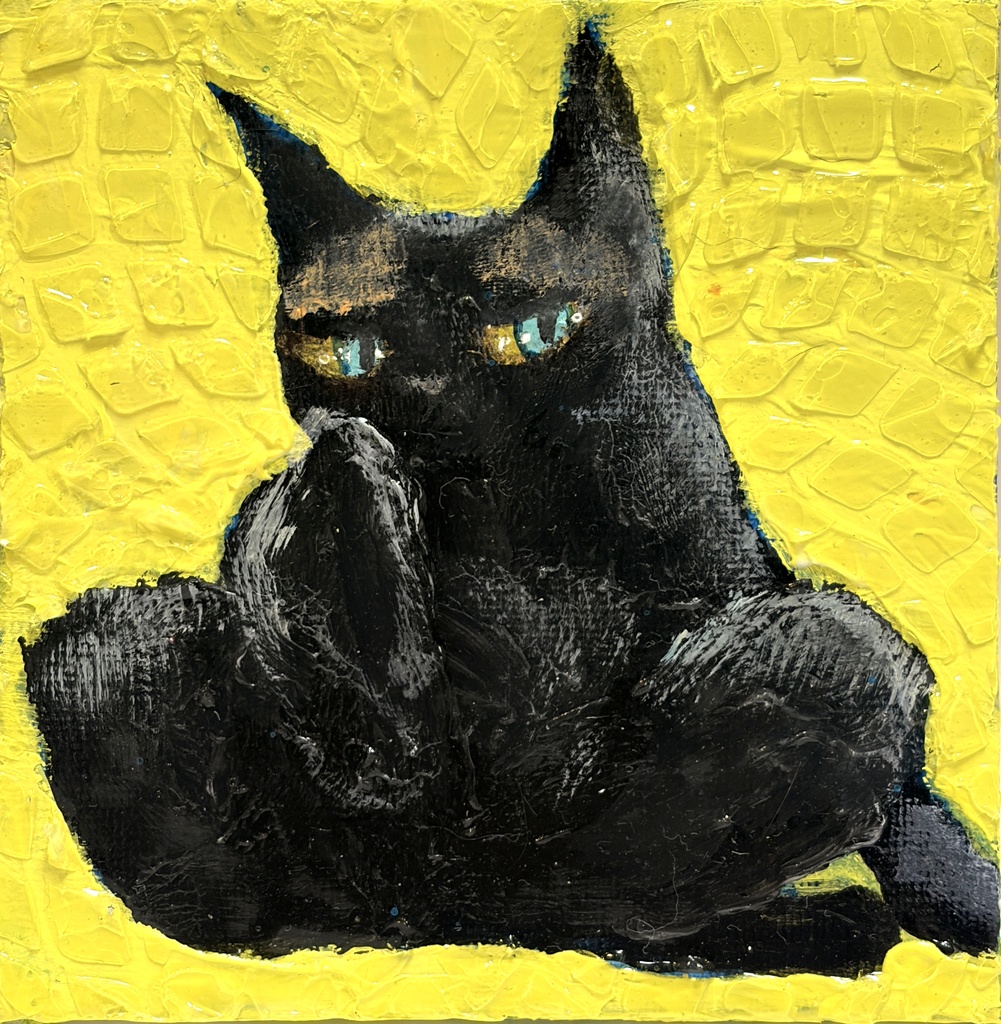 足舐めイエロー　アクリル画　10×10cm