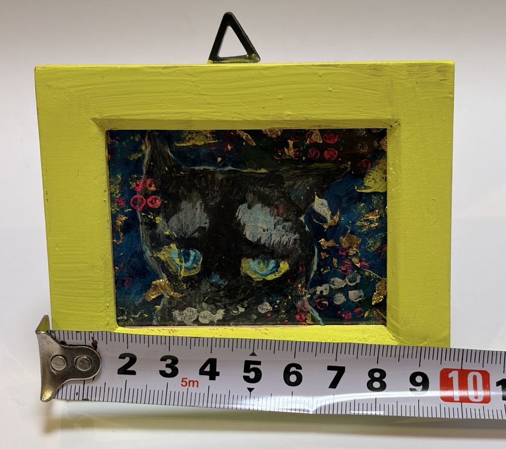 額付黒猫 アクリル画