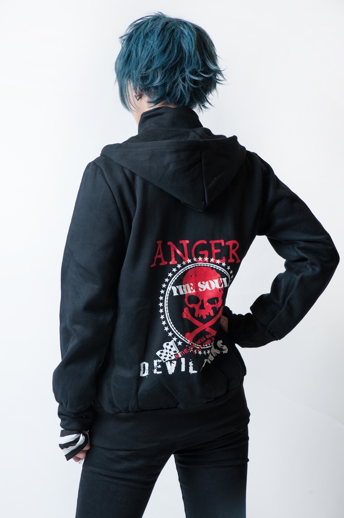 JillpunkオリジナルKERA ANGER SOUL呪怨武士スカル柄重ねレイヤードカジュアルパーカージャケット メンズ レディース男女兼用パンクおしゃれV系ヴィジュアル ファッションカッコいい