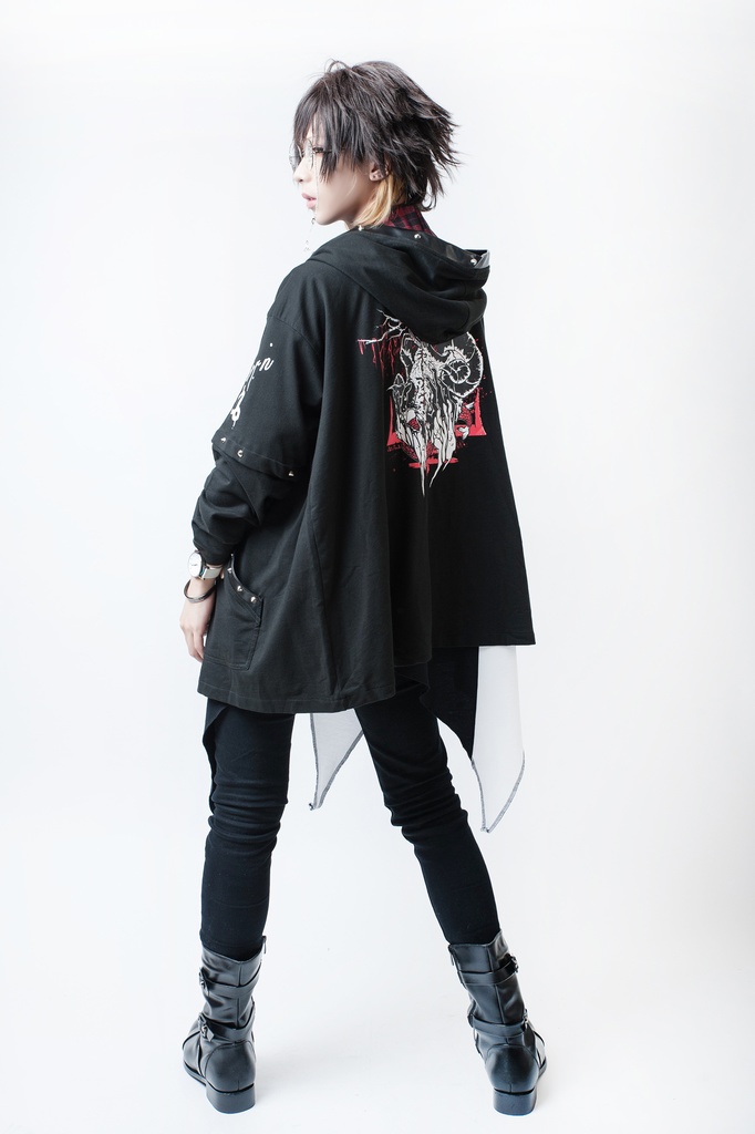 JillpunkオリジナルKERAパンク 修羅道羅刹山羊座飾りチェーン フェイクレザースパイクリベットパーカージャケット メンズ レディー V系 おしゃれ大きいサイズ男女兼用ファッション