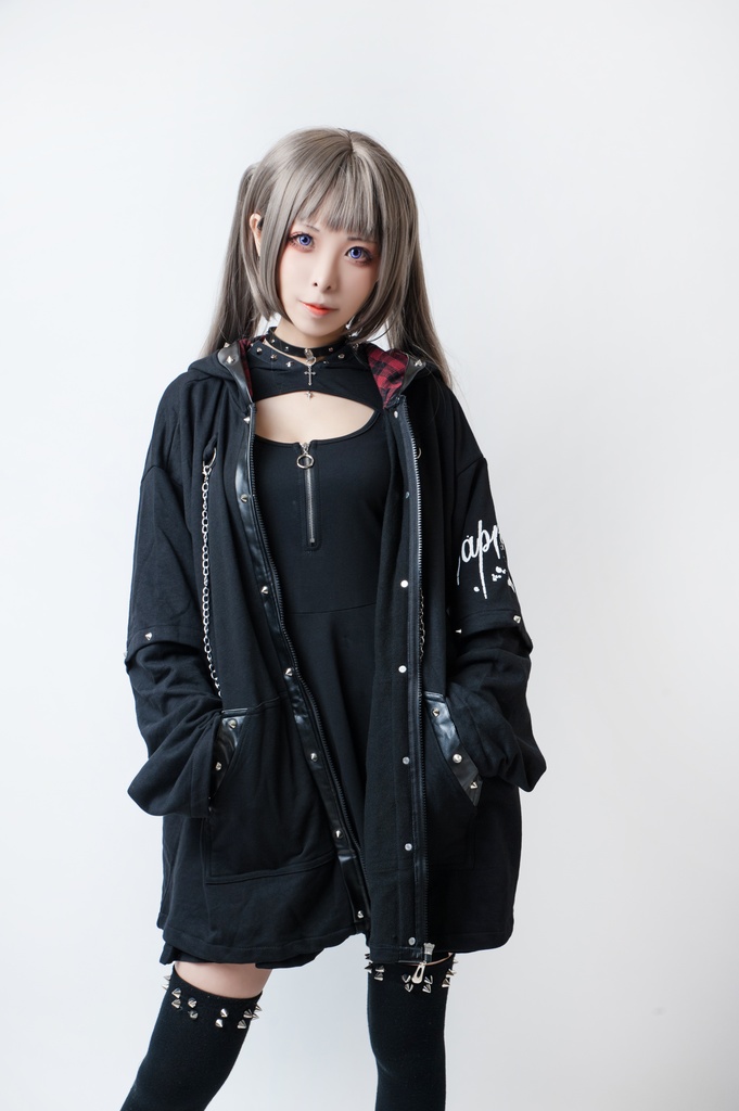 JillpunkオリジナルKERAパンク 修羅道羅刹山羊座飾りチェーン フェイクレザースパイクリベットパーカージャケット メンズ レディー V系 おしゃれ大きいサイズ男女兼用ファッション