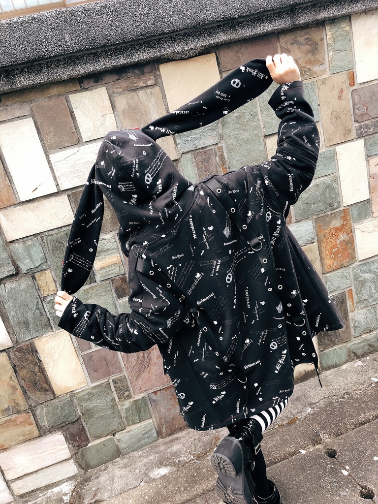 JillpunkオリジナルパンクKERA 錬金術アルケミーうさぎ賢者兎耳魔法陣裏起毛フルプリントパーカージャケット メンズ レディー V系 おしゃれ大きいサイズ男女兼用ファッション