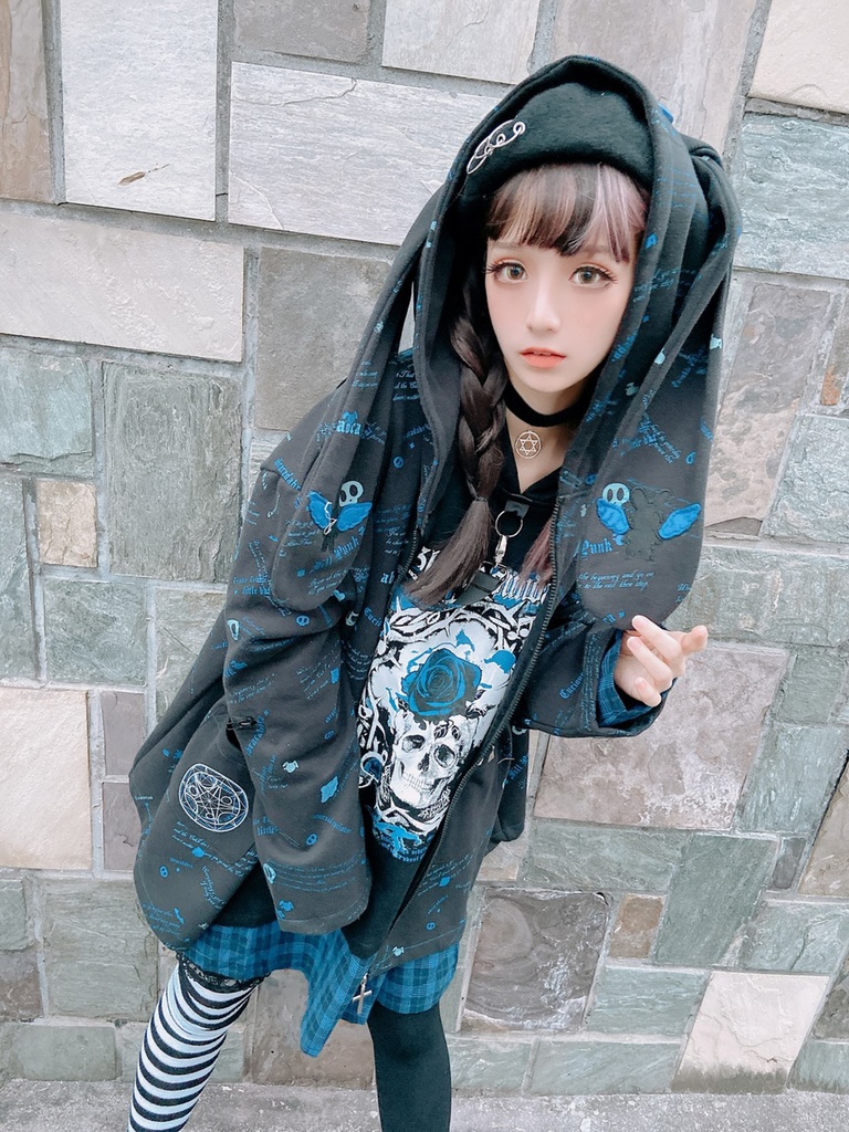 JillpunkオリジナルパンクKERA 錬金術アルケミーうさぎ賢者兎耳魔法陣裏起毛フルプリントパーカージャケット メンズ レディー V系 おしゃれ大きいサイズ男女兼用ファッション