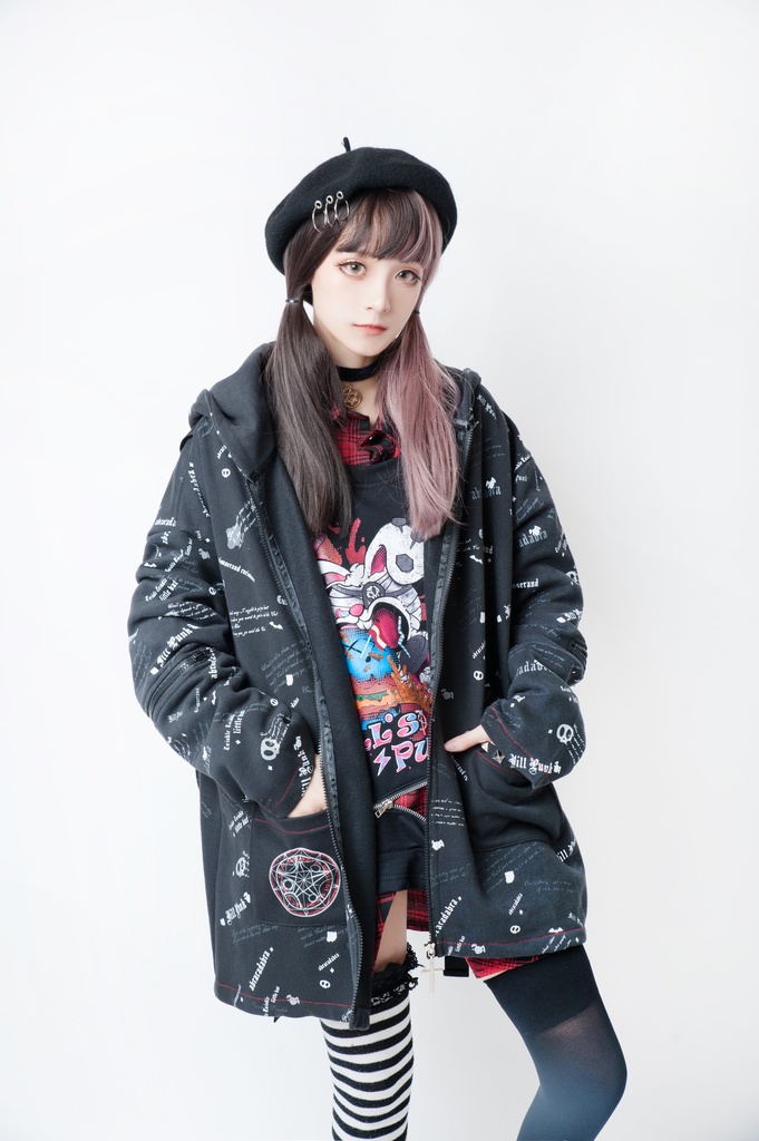 JillpunkオリジナルパンクKERA 錬金術アルケミーうさぎ賢者兎耳魔法陣裏起毛フルプリントパーカージャケット メンズ レディー V系 おしゃれ大きいサイズ男女兼用ファッション