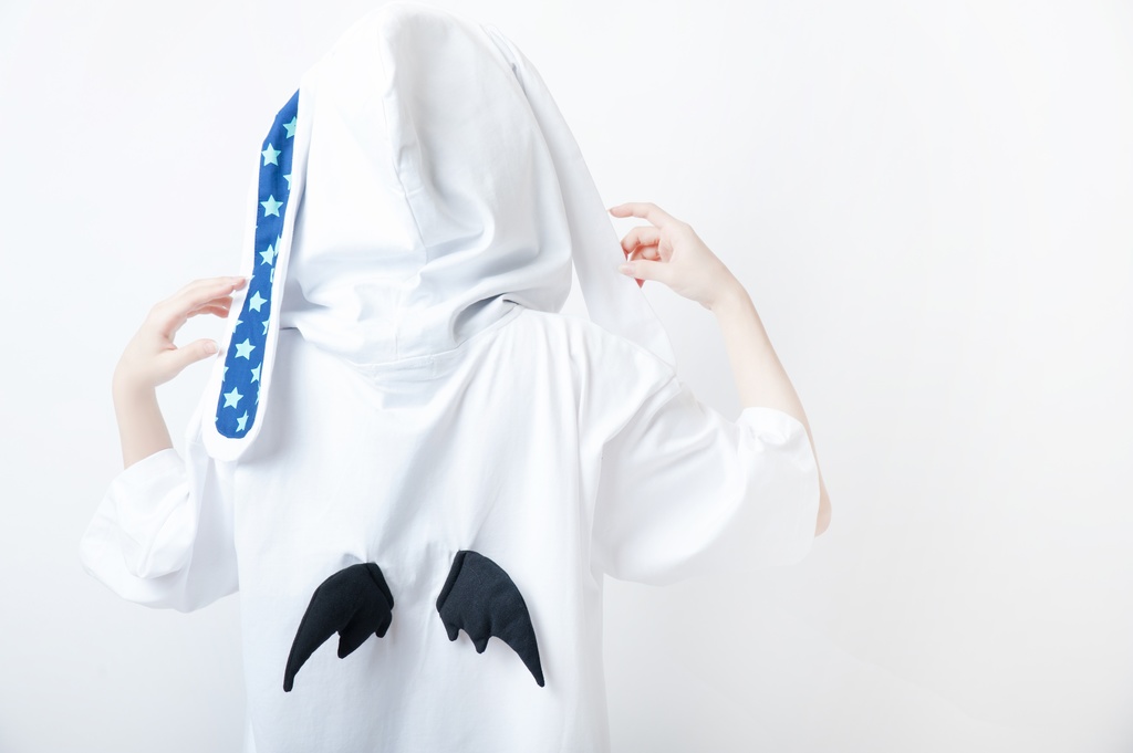 JillpunkオリジナルKERA二次コン可愛い 半神ウサギうさぎ⋆オルタスター柄ゆったり兎耳翼パーカーメンズ レディーズ おしゃれ大きいサイズ男女兼用ファッション秋葉系萌え