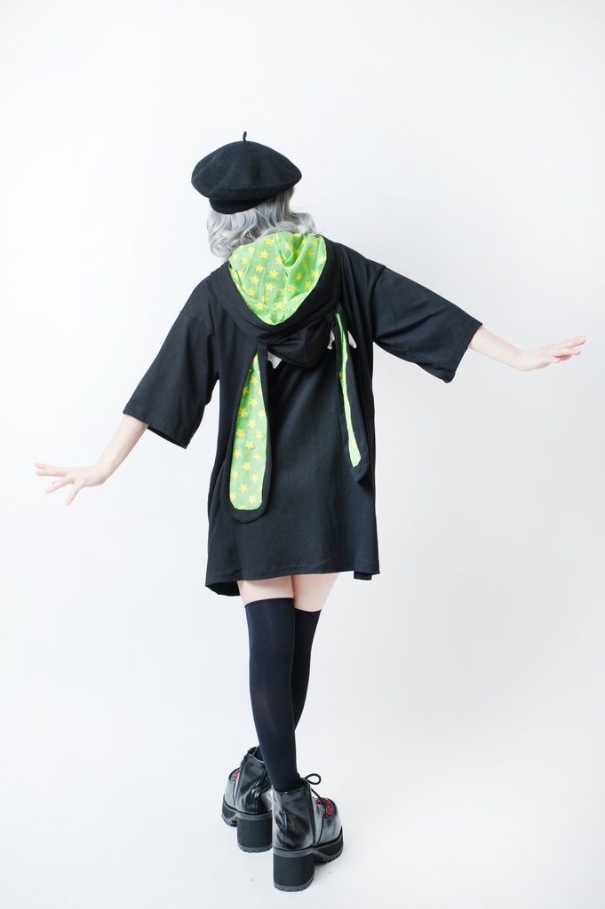 JillpunkオリジナルKERA二次コン可愛い 半神ウサギうさぎ⋆オルタスター柄ゆったり兎耳翼パーカーメンズ レディーズ おしゃれ大きいサイズ男女兼用ファッション秋葉系萌え