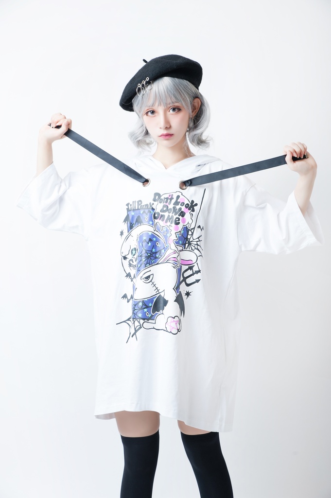 JillpunkオリジナルKERA二次コン可愛い 半神ウサギうさぎ⋆オルタスター柄ゆったり兎耳翼パーカーメンズ レディーズ おしゃれ大きいサイズ男女兼用ファッション秋葉系萌え