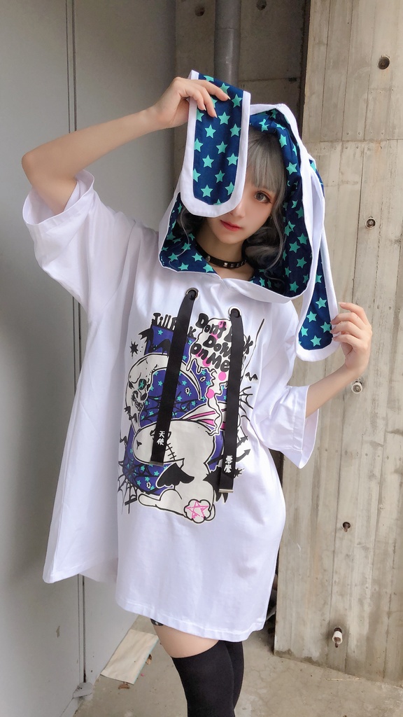 JillpunkオリジナルKERA二次コン可愛い 半神ウサギうさぎ⋆オルタスター柄ゆったり兎耳翼パーカーメンズ レディーズ おしゃれ大きいサイズ男女兼用ファッション秋葉系萌え