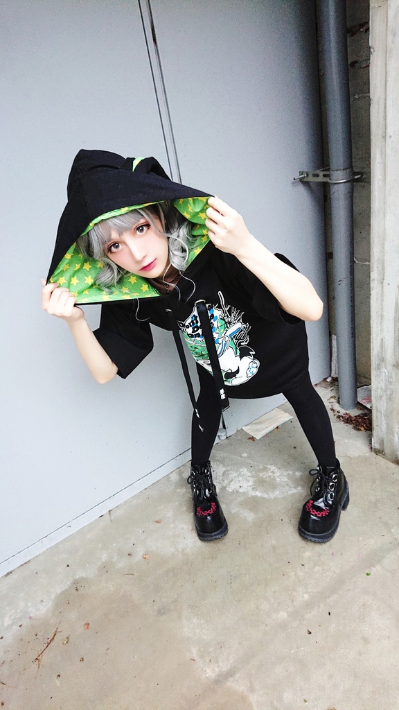 JillpunkオリジナルKERA二次コン可愛い 半神ウサギうさぎ⋆オルタスター柄ゆったり兎耳翼パーカーメンズ レディーズ おしゃれ大きいサイズ男女兼用ファッション秋葉系萌え