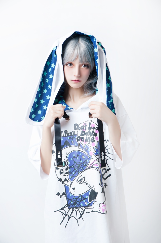 JillpunkオリジナルKERA二次コン可愛い 半神ウサギうさぎ⋆オルタスター柄ゆったり兎耳翼パーカーメンズ レディーズ おしゃれ大きいサイズ男女兼用ファッション秋葉系萌え