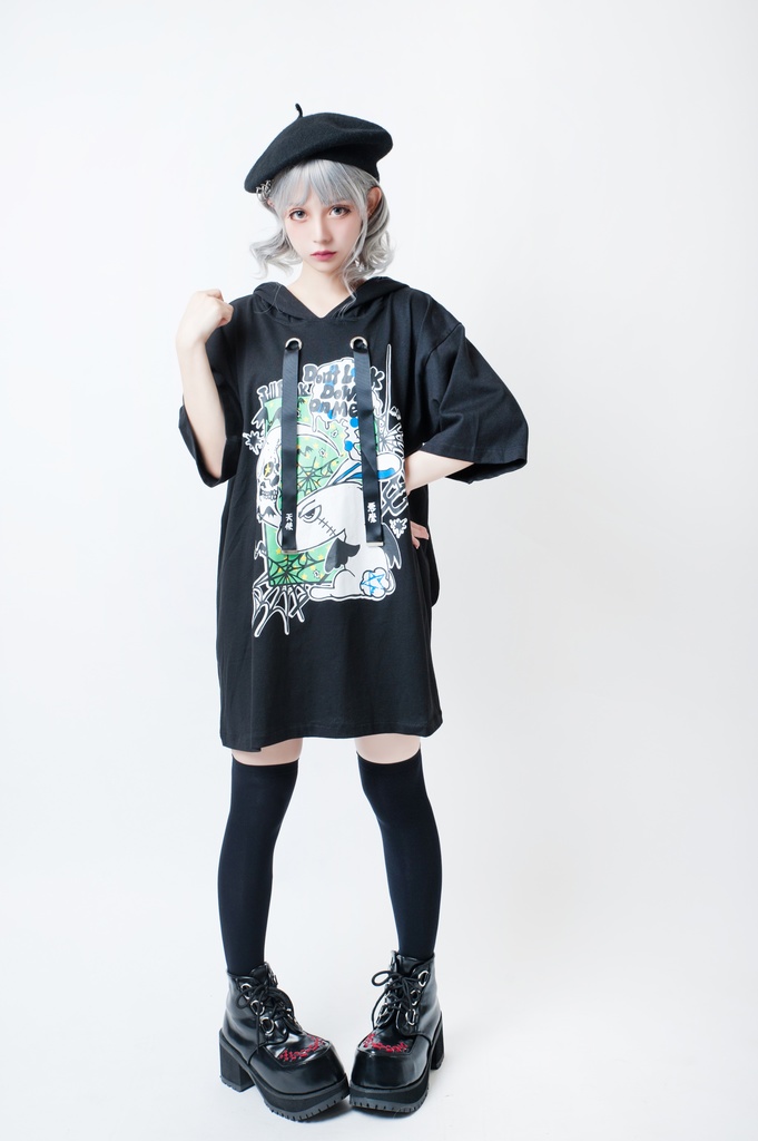 JillpunkオリジナルKERA二次コン可愛い 半神ウサギうさぎ⋆オルタスター柄ゆったり兎耳翼パーカーメンズ レディーズ おしゃれ大きいサイズ男女兼用ファッション秋葉系萌え