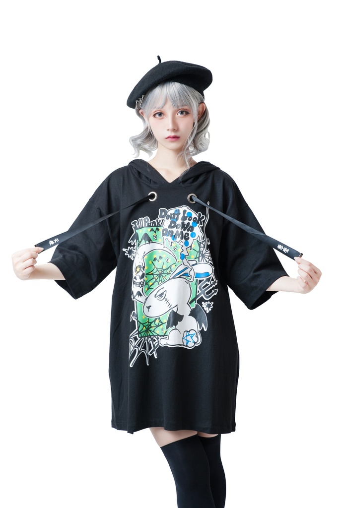 JillpunkオリジナルKERA二次コン可愛い 半神ウサギうさぎ⋆オルタスター柄ゆったり兎耳翼パーカーメンズ レディーズ おしゃれ大きいサイズ男女兼用ファッション秋葉系萌え