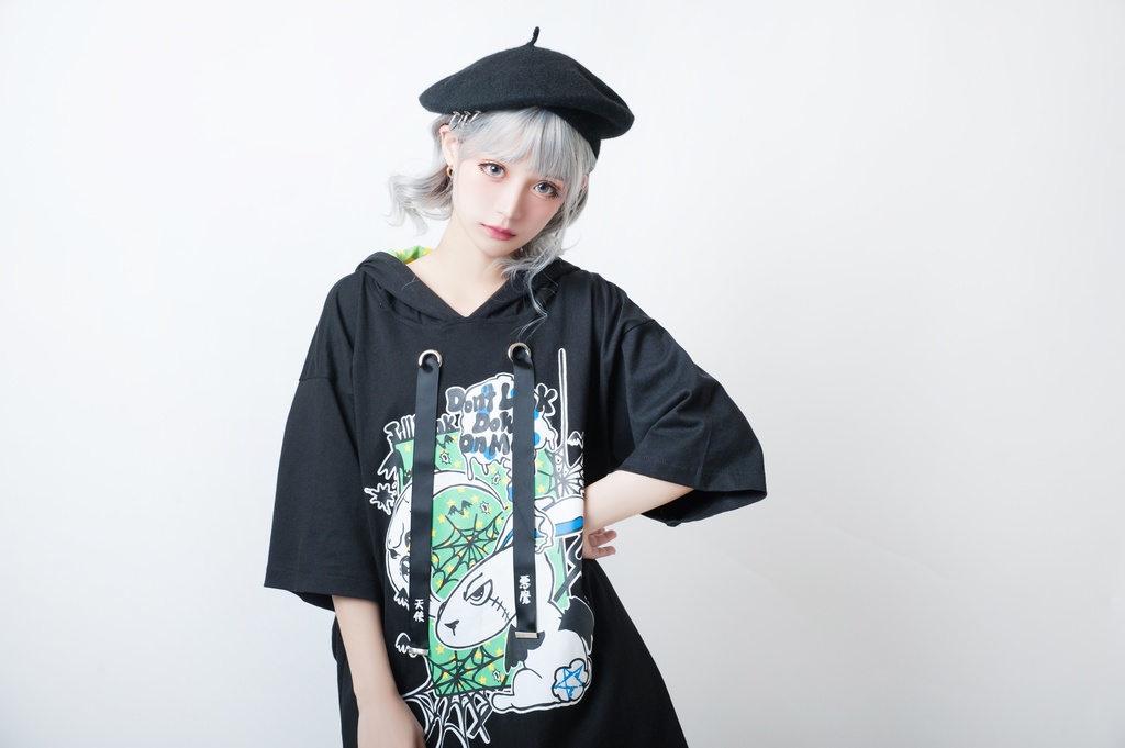 JillpunkオリジナルKERA二次コン可愛い 半神ウサギうさぎ⋆オルタスター柄ゆったり兎耳翼パーカーメンズ レディーズ おしゃれ大きいサイズ男女兼用ファッション秋葉系萌え