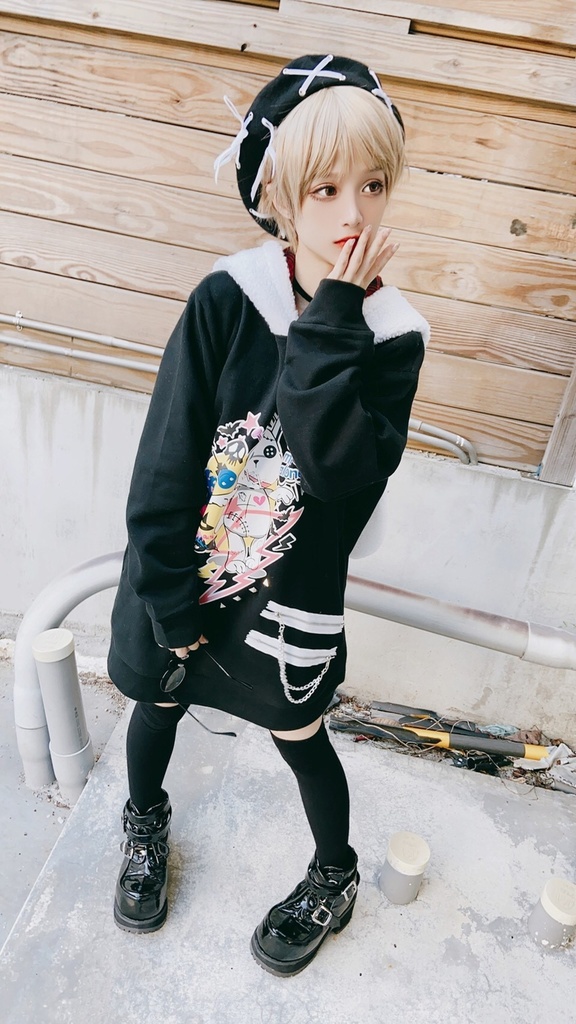 JillpunkオリジナルパンクKERA アニメファンタジー ウサギドラUsagidoraぬいぐるみ兎マイクロフリースフード裏起毛ゆったり兎耳パーカー レディーズ ストリート系 カジュアル おしゃれ大きいサイズ可愛い萌え猫系男女兼用秋葉系