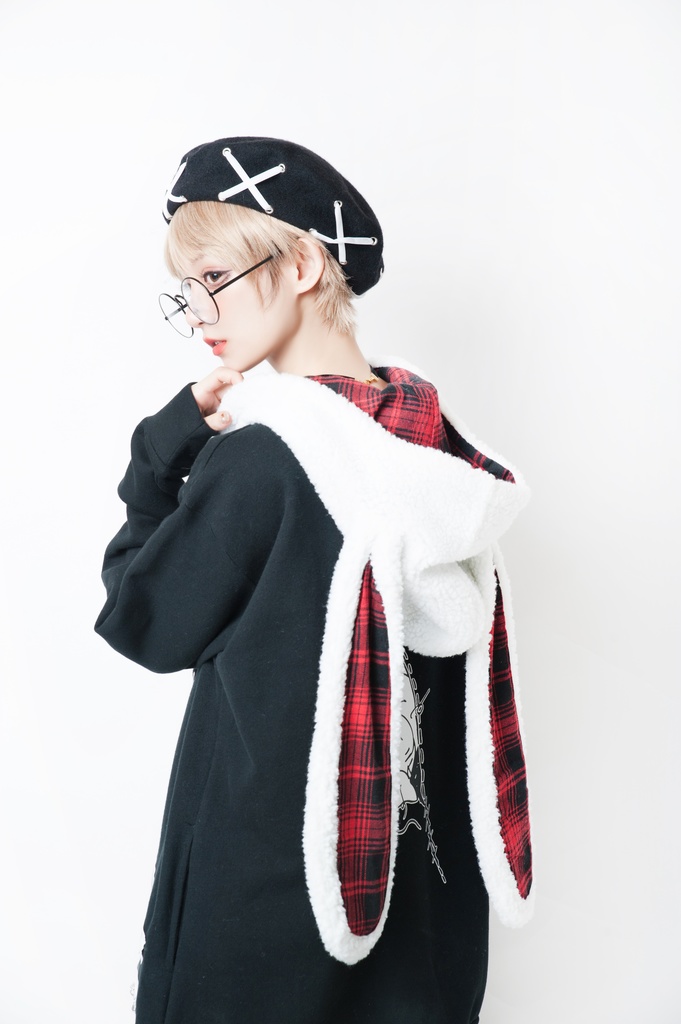 JillpunkオリジナルパンクKERA アニメファンタジー ウサギドラUsagidoraぬいぐるみ兎マイクロフリースフード裏起毛ゆったり兎耳パーカー レディーズ ストリート系 カジュアル おしゃれ大きいサイズ可愛い萌え猫系男女兼用秋葉系