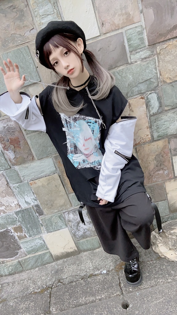 JillpunkオリジナルパンクKERA アニメファンタジー アネモネアドーニスオートマタ鉄チェーンジッパー付きゆったりクルーネックパーカー メンズ レディー V系 カッコいいおしゃれ大きいサイズ男女兼用ファッション秋葉系