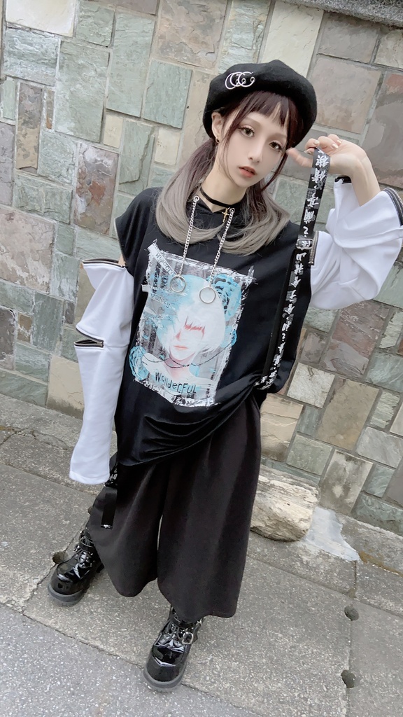 JillpunkオリジナルパンクKERA アニメファンタジー アネモネアドーニスオートマタ鉄チェーンジッパー付きゆったりクルーネックパーカー メンズ レディー V系 カッコいいおしゃれ大きいサイズ男女兼用ファッション秋葉系