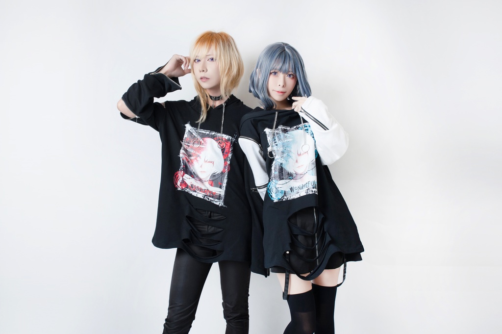 JillpunkオリジナルパンクKERA アニメファンタジー アネモネアドーニスオートマタ鉄チェーンジッパー付きゆったりクルーネックパーカー メンズ レディー V系 カッコいいおしゃれ大きいサイズ男女兼用ファッション秋葉系