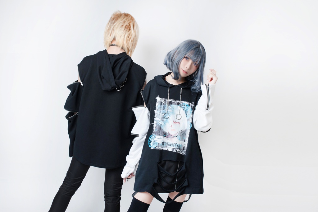 JillpunkオリジナルパンクKERA アニメファンタジー アネモネアドーニスオートマタ鉄チェーンジッパー付きゆったりクルーネックパーカー メンズ レディー V系 カッコいいおしゃれ大きいサイズ男女兼用ファッション秋葉系