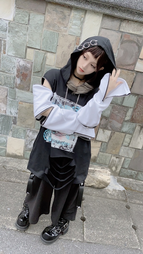 JillpunkオリジナルパンクKERA アニメファンタジー アネモネアドーニスオートマタ鉄チェーンジッパー付きゆったりクルーネックパーカー メンズ レディー V系 カッコいいおしゃれ大きいサイズ男女兼用ファッション秋葉系