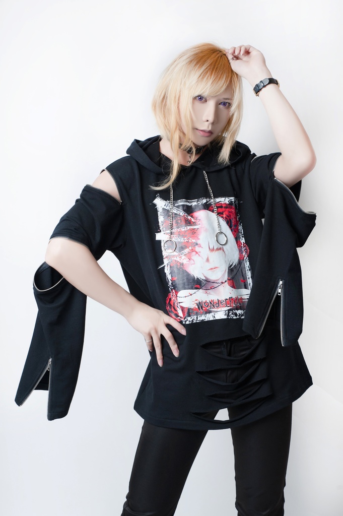 JillpunkオリジナルパンクKERA アニメファンタジー アネモネアドーニスオートマタ鉄チェーンジッパー付きゆったりクルーネックパーカー メンズ レディー V系 カッコいいおしゃれ大きいサイズ男女兼用ファッション秋葉系